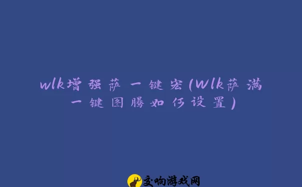 wlk增强萨一键宏(Wlk萨满一键图腾如何设置)