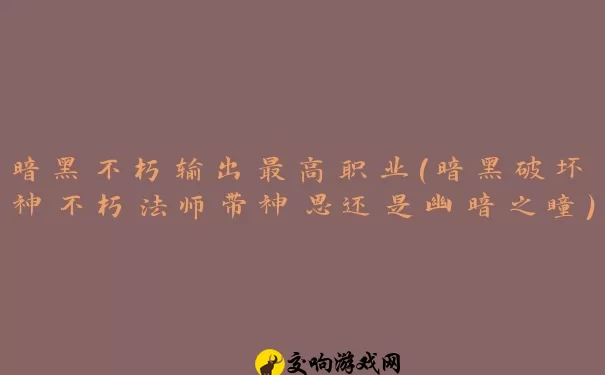 暗黑不朽输出最高职业(暗黑破坏神不朽法师带神恩还是幽暗之瞳)