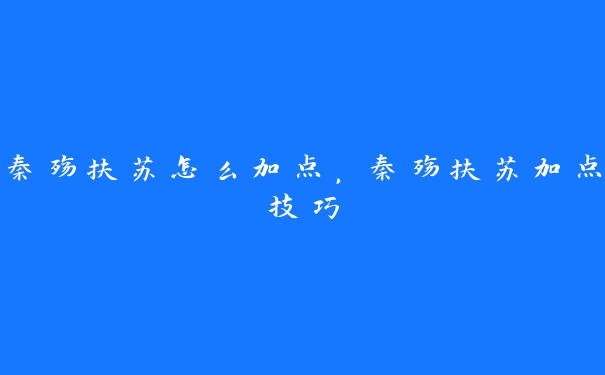 秦殇扶苏怎么加点，秦殇扶苏加点技巧