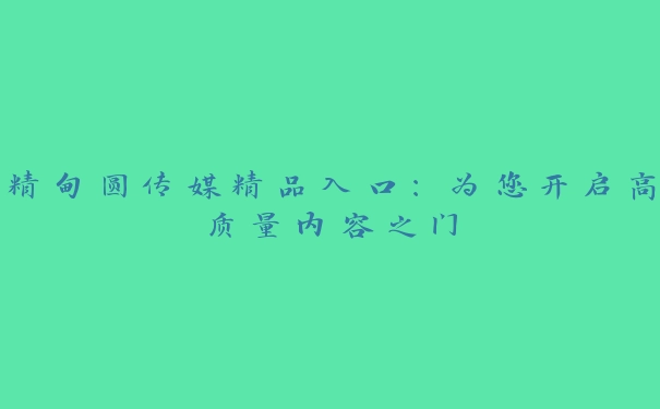 精甸圆传媒精品入口：为您开启高质量内容之门