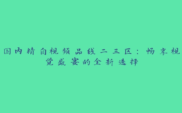 国内精自视频品线二三区：畅享视觉盛宴的全新选择