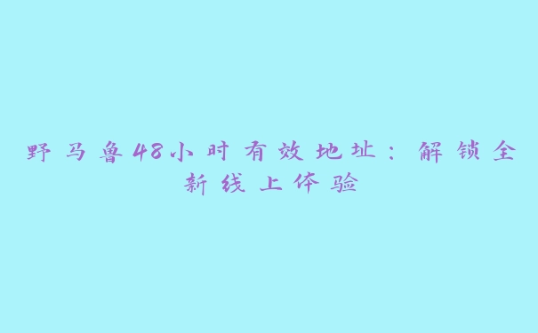 野马鲁48小时有效地址：解锁全新线上体验