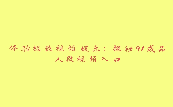 体验极致视频娱乐：探秘91成品人段视频入口